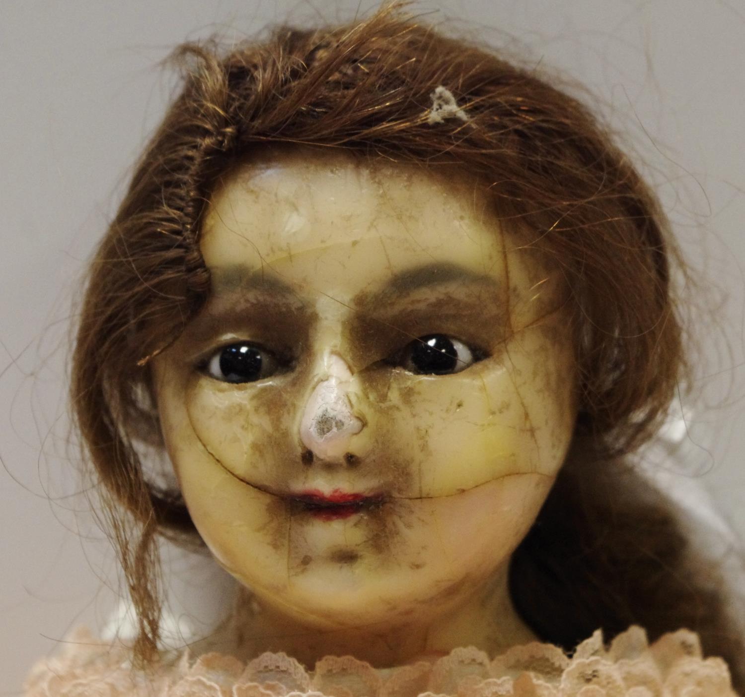 A late 19th century wax and composite doll, wax head and limbs, brown glass eyes, - Image 2 of 4