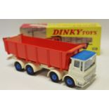 Dinky 925 Leyland Dump Truck with Tilt Cab - cream cab and chassis, mid-blue roof and plastic hubs,