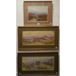 Three early 20th century original watercolours including a horse drawn wagon in Ingleborough Moors,