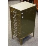 An early 20th century 10 drawer metal filing cabinet. 73cm high x 29cm wide x 39cm deep.