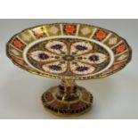 A Royal Crown Derby Imari palette 1126 pattern shaped circular cake comport, 24cm diameter,