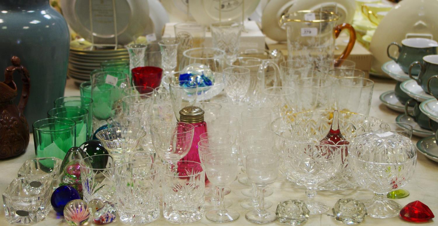 Decorative glass & glass ware including Selkirkglass paperweight; others; cut glass & etched wine,