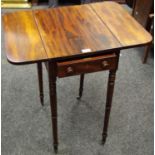A William IV mahogany dropleaf occasional table one drawer to frieze,