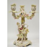 An Augustus Rex 19th century Dresden porcelain figural candelabrum with mark to base c.