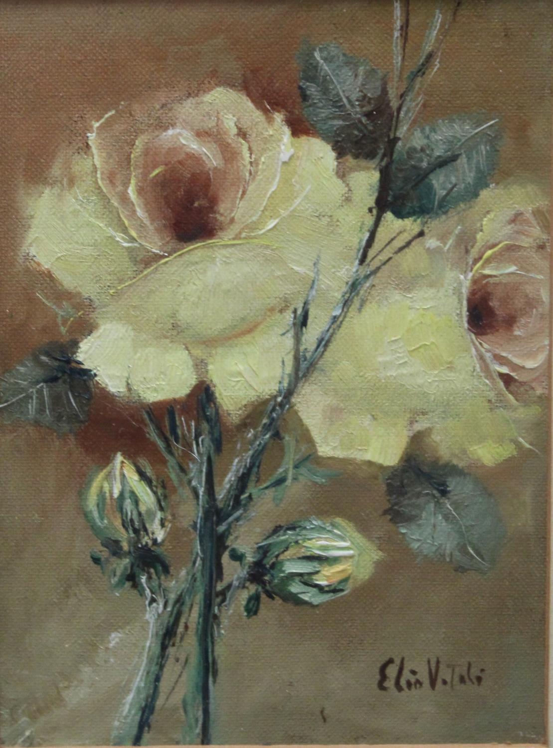 Elis Vitali Still Life, Study of Yellow Roses oil on board, 17.5cm x 12.