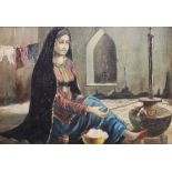 Iranian School Young Beauty Resting oil on board,