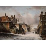 K Adams, contemporary Dutch Winter Street scene signed, oil on board,