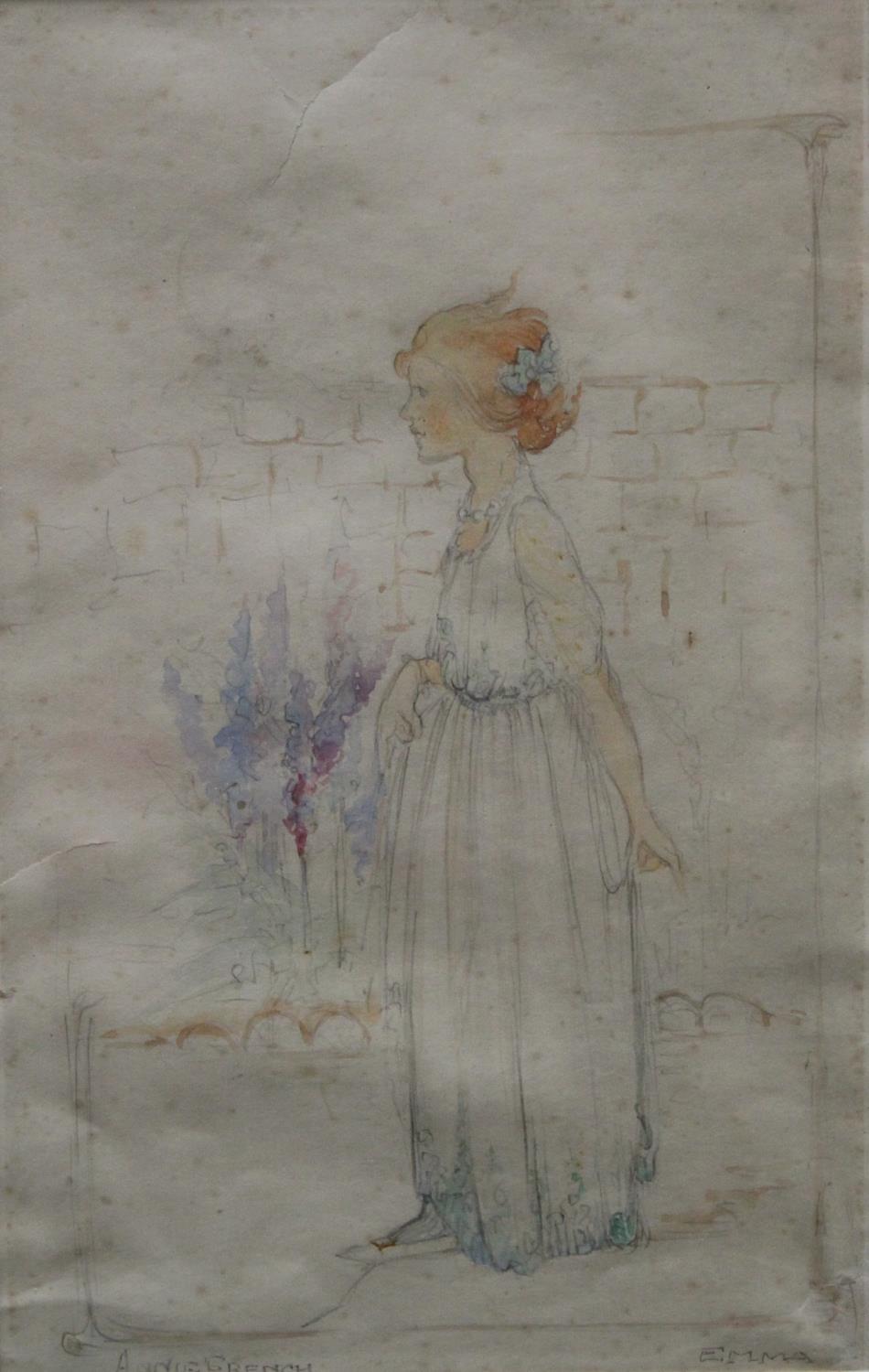 A French Emma, Portrait of a Young Girl bears signature, watercolour, 21.