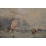 English School (19th century) Rowing in Choppy Seas watercolour,