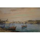 L M Galea Valletta Harbour, Malta signed and inscribed, watercolour, 17.5cm x 27.