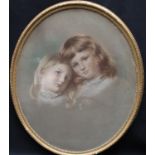 English school, late 19th, early 20th century, Two Sisters, oval, pastel,