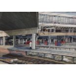 Paul Douglas Bransby Birmingham New Street Train Station, signed, dated 1989, watercolour,