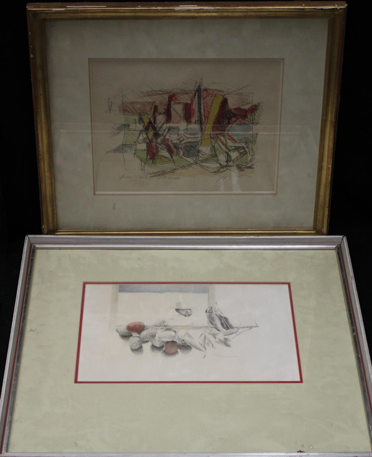 Abstract School, Composition, a coloured print, indistinctly signed and inscribed in pencil,