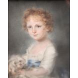 Attributed to John Russell (1745 - 1806) Best Friends, Portrait of a Girl with her Pet Dog pastel,