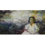 Modern British School Impressionist Portrait of a Seated Lady signed, oil on panel,