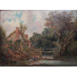 Attributed to James Stark (Norwich School, 1794-1859) Rural Life inscribed plaque, oil on panel,