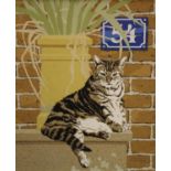 Kenneth Fleming (20th century) Cat on a Doorstep signed in pencil, gouache,