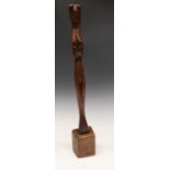 Renni (Modernist School), a hardwood sculpture, stylised female nude, 69cm high,