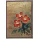 Chinese School Study of Hibiscus red seal mark, watercolour on gilt ground, 24cm x 16.