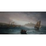 English School (19th century) Rowing and Sailing Boats, off the coast oil on canvas,