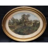 English School (19th century) Letting Out the Flock oil on canvas laid on board, oval 23cm x 30.