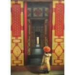 Linxin, Chinese School Palace Interior with Child signed, oil on canvas, 102cm x 76cm,