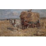 James W Booth (1867 - 1953) Harvesting signed, titled, oil on canvas, 26.