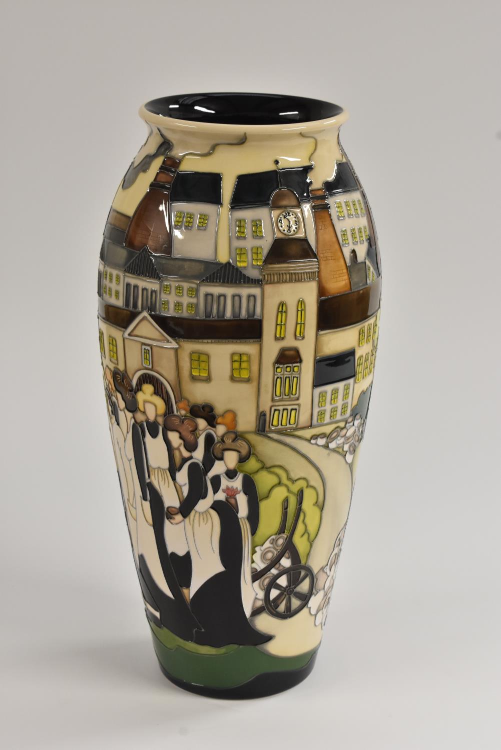 A contemporary Moorcroft slender ovoid lipped vase, The Walk, designed by Kerry Goodwin,