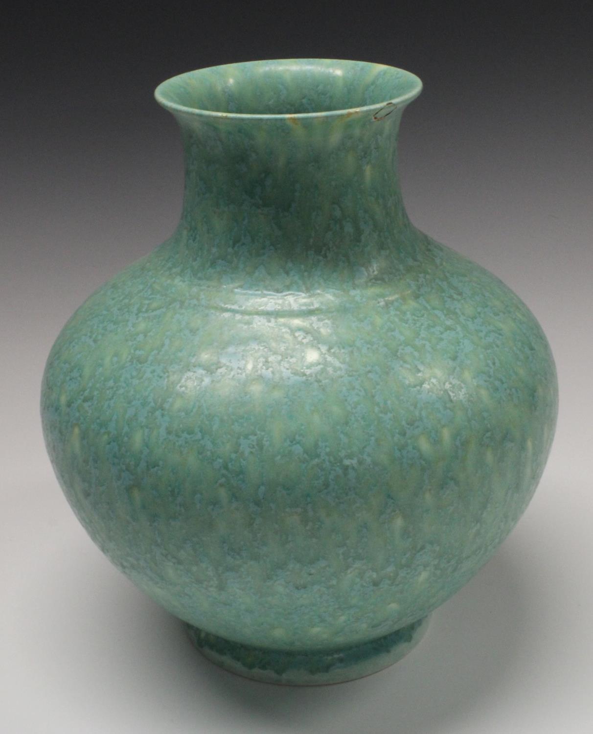 A Pilkingtons Royal Lancastrian ovoid vase, mottled in turquoise, 26cm high, impressed mark, - Image 3 of 4