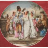 A large Continental charger, The Wedding Party, in colours, 55cm diam, red slip,