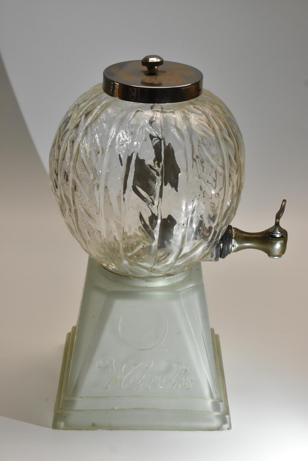 Advertising - an early 20th century clear and frosted glass drinks dispenser, Ward's Orange Crush,