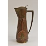 An Orivit Arts and Crafts copper tapering cylindrical jug,