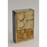 A Troika slab sided rectangular tombstone vase by Marilyn Pascoe, incised with geometric shapes,