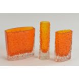 A Whitefriars Nailhead rectangular vase, designed by Geoffrey Baxter, textured effect in tangerine,