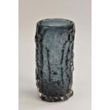 A Whitefriars cylindrical vase, designed by Geoffrey Baxter, textured bark in pewter,