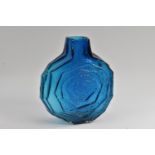 A Whitefriars Banjo vase, designed by Geoffrey Baxter, textured effect in kingfisher blue,