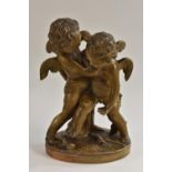 After Falconet, a French painted terracotta cupid group, Fighting For Love,
