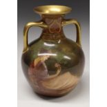 A Doulton Burslem Luscian Ware amphora vase, painted by A Critchlow, signed,