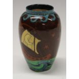 A Foley Intarsio vase, designed by Frederick Rhead, printed in colours with galleon, 10.