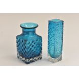 A Whitefriars Chess Board pattern vase, designed by Geoffrey Baxter, in kingfisher blue,