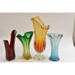 A large Murano glass studio vase, sommerso colours in amber and white, folded form, 46.