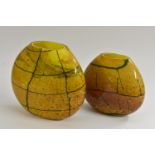 A continental cased glass lattened ovoid vase, the abstract decoration in yellow,