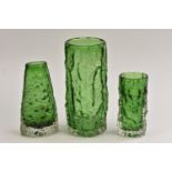 A Whitefriars Textured Bark cylindrical vase, designed by Geoffrey Baxter, in meadow green,