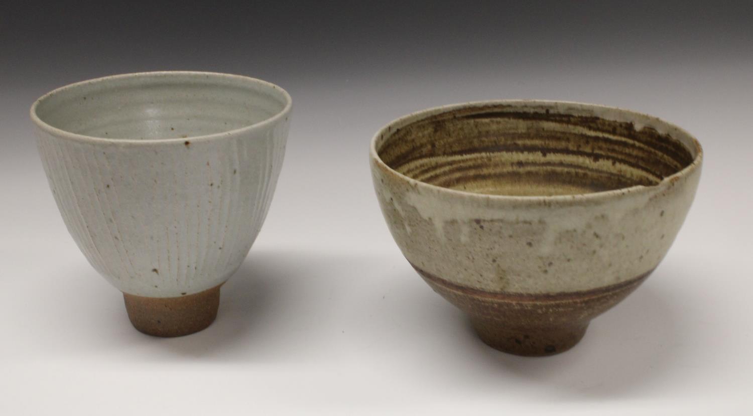 A Joanna Constantinidis style conical bowl, mottled grey glaze, 16.