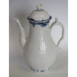 A Worcester ribbed pear shaped coffee pot, foliate border, scroll handle, domed cover,