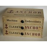 Advertising - a Clark's Anchor Fast Colour Machinery Embroidery three drawer cardboard chest, 14.