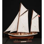 Model ship - Gaff Ketch 'Poly Bowker', 73cm wide,