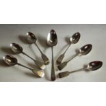 A set of six silver teaspoons, London 1857; a silver tablespoon,