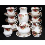 A Royal Albert Old Country Rose pattern six setting tea set, including bachelors tea pot, cups,