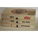 Advertising - a shop display Dewhurst's Sylko three drawer cabinet, with various reels of thread.